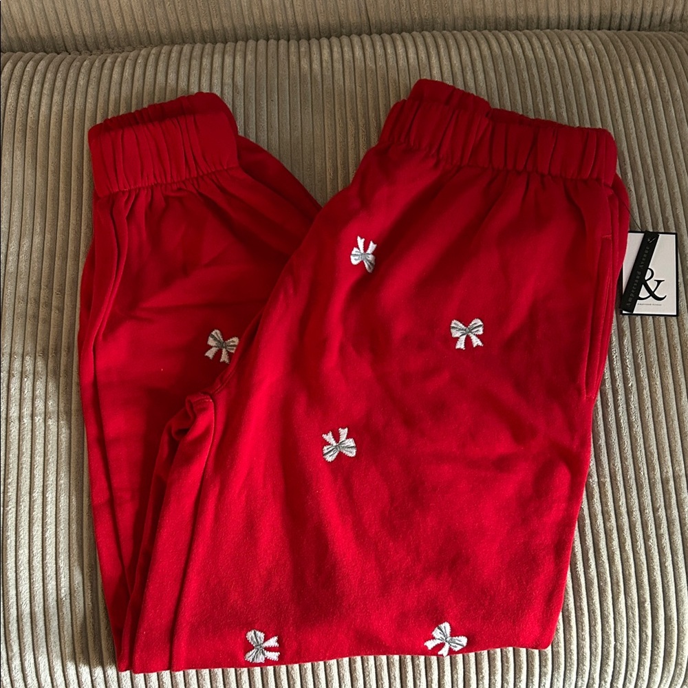 AMPERSAND AVE Red Sweatpants with Bow Details